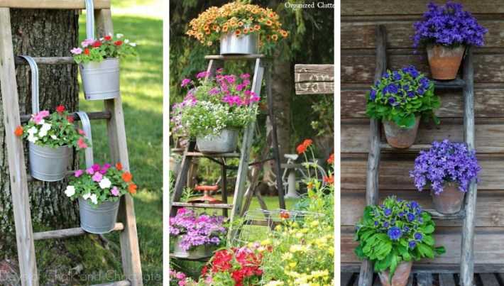 25 υπέροχες diy ρουστίκ ιδέες διακόσμησης κήπου με παλιές ξύλινες σκάλες